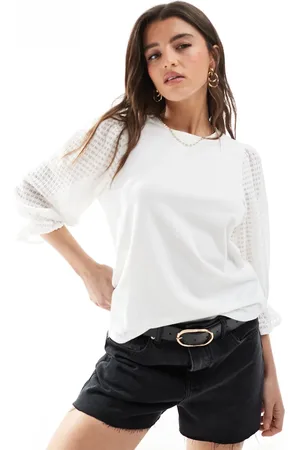 Object – T-Shirt in mit transparenten, strukturierten Ärmeln