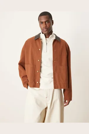 ASOS – Kastige Worker-Jacke in Hellbraun mit Oversize-Schnitt und Kunstleder-Kragen