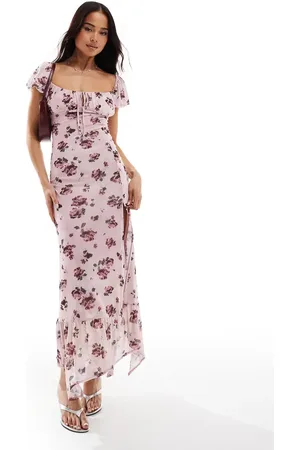 Bershka – Milchmädchen-Maxikleid in mit Blumenmuster