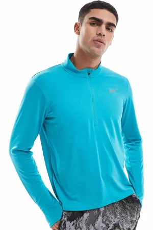 Nike – Pacer Dri-FIT – Langärmliges Oberteil in Türkis mit kurzem Reißverschluss