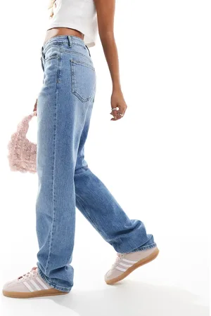VILA – Kelly – Mittelblaue Denim-Jeans mit hoher Taille und weitem Bein