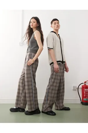 Reclaimed – Unisex-Hose in kariertem Braun mit weitem Bein