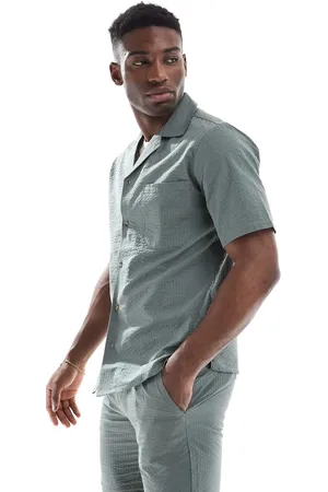 Only & Sons – Seersucker-Hemd in Khaki, Kombiteil