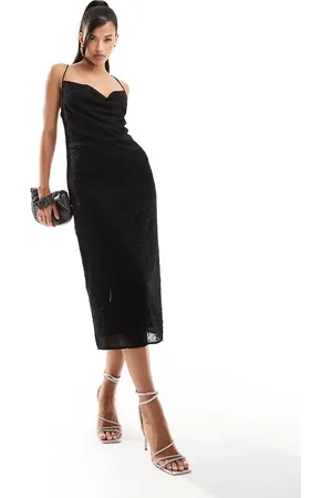 River Island – Midi-Trägerkleid in mit Perlen