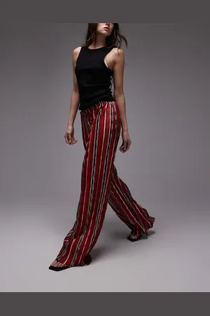 Topshop – Weit geschnittene Plissee-Hose in gestreiftem