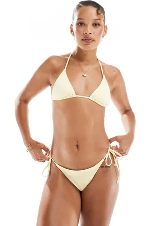Pull&Bear – Seitlich gebundene Bikinihose in Buttergelb