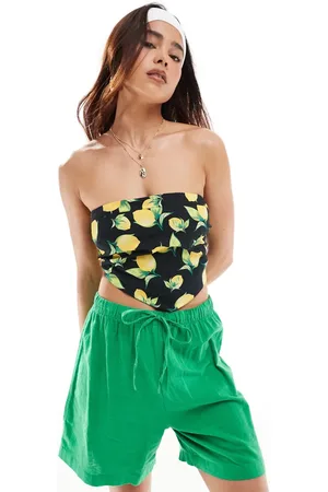 ASOS – Trägerloses Oberteil in Blau mit Fruchtmuster und V-Saum