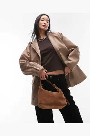 Topshop – Lockere Jacke aus Wildlederimitat in Hellbeige