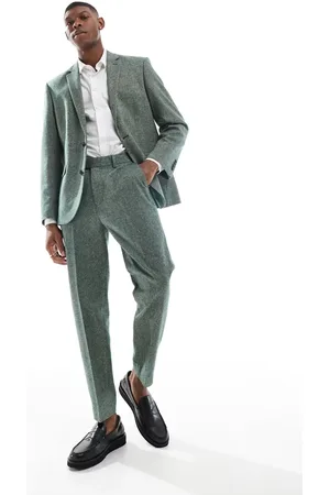 ASOS – Schmal zulaufende Anzughose aus Wollmix-Tweed in Flaschengrün