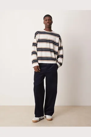 ASOS – Langärmliges Super-Oversize-T-Shirt mit schwarzen und braunen Streifen und kastigem Schnitt
