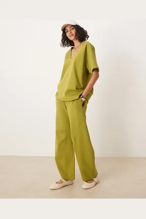 ASOS – Barrel-Jogginghose aus Interlock-Stoff in Khaki, Kombiteil
