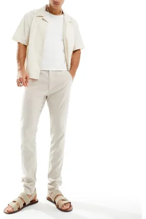 ASOS – Elegante Skinny Fit Hose in Steinbeige aus Leinenmix