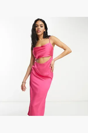 Public Desire X Paris Artiste – Exklusives Satin-Midikleid in leuchtendem mit Zierausschnitt