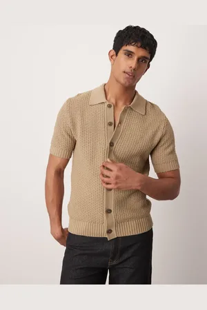 MANGO – Strick-Hemd in Beige mit Knopfleiste