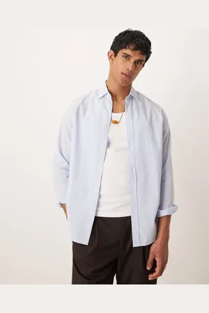 MANGO – Langärmliges, gestreiftes Seersucker-Hemd in Blau und