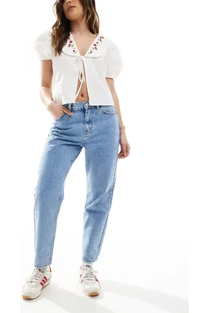 Pull&Bear – Mom-Jeans in verwaschenem mit hohem Bund