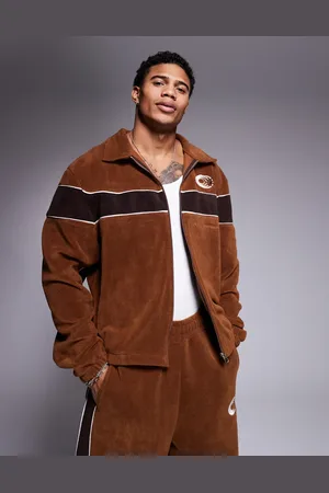 ASOS – Kastig geschnittene Oversize-Trainingsjacke aus braunem Fleece mit Einsätzen, Kombiteil