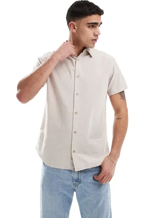 JJ – Kurzärmliges Hemd aus Leinenmix in Beige