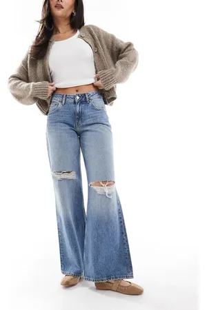 Dr Denim Dr. Denim – Rhue – Schlagjeans in verwaschenem Himmelblau mit niedrigem Bund, weitem Bein und Rissen