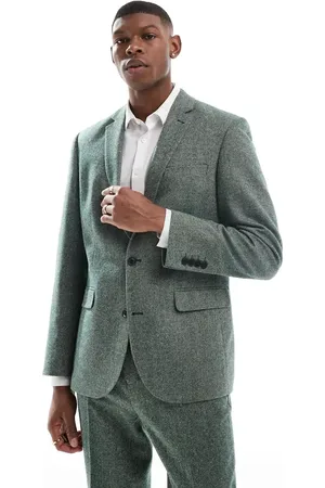 ASOS – Schmale Anzugjacke aus Wollmix-Tweed in Flaschengrün