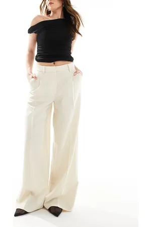 Monki – Hose in Beige mit hohem Bund, weitem Bein und Bundfalte