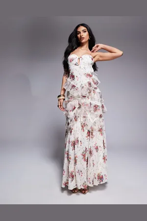 ASOS – Maxikleid mit Blumenmuster, Rüschen und Besatz