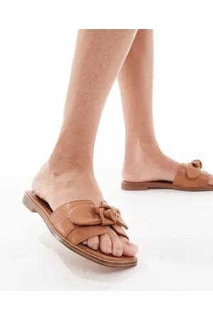 Aldo – Lavinia – Flache Leder-Sandalen in Hellbraun