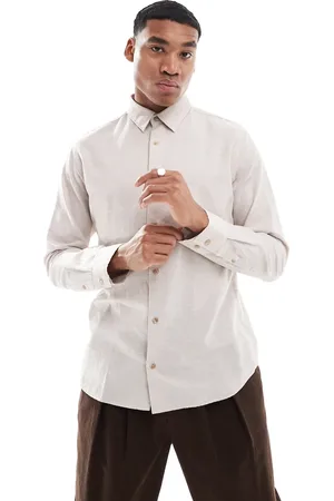 JJ – Langärmliges Hemd aus Leinenmix in Beige
