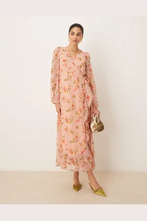 VILA – Maxikleid mit Wickeldesign, Punktestruktur, Rüschenverzierung und Blumenmuster