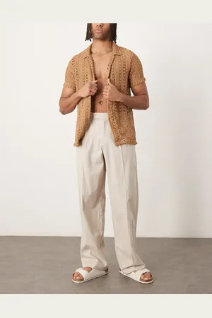 ASOS – Elegante, weit geschnittene Bundfalten-Hose in Steingrau aus Leinenmix