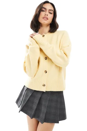 Threadbare – Strickjacke in Buttergelb mit Rundhalsausschnitt