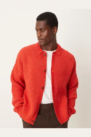 ASOS – Locker geschnittene, schwere Boxy-Strickjacke aus Wollmix in mit Knopfleiste
