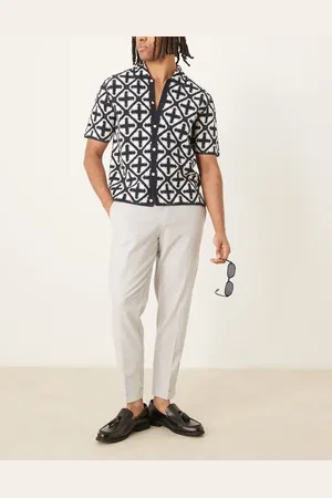 ASOS – Elegante, schmal zulaufende Leinenmix-Hose in Hellgrau mit Krempelsäumen