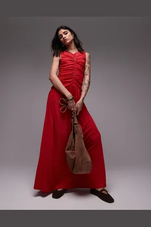 Topshop – Gerafftes Maxikleid in mit tiefer Taille