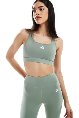 adidas Adidas Training – Power React – Sport-BH in Silbergrün mit mittlerer Stützfunktion