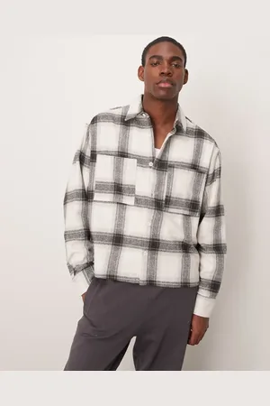 ASOS – Kastiges Oversize-Hemd aus angerautem Material mit großem Karomuster in Schwarz-Weiß