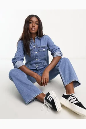 Monki – Jeans-Overall in verwaschenem