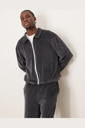 ASOS – Kastige Oversize-Trainingsjacke aus grauem Velours mit Paspelierung, Kombiteil