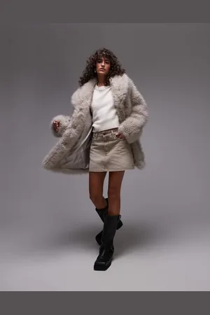 Topshop – Mehrfarbiger Midi-Mantel aus Kunstpelz