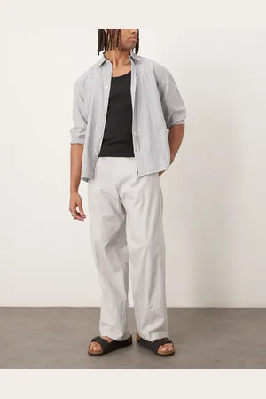 ASOS – Elegante, weit geschnittene Bundfalten-Hose in Hellgrau aus Leinenmix