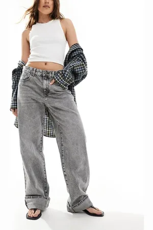 Pull&Bear – Weite Jeans in mit umgeschlagenem Saum