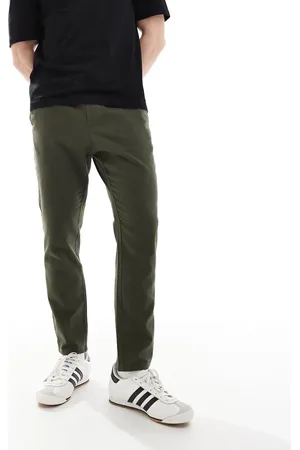 Only & Sons – Verkürzte Hose aus Leinenmix in dunklem Khaki