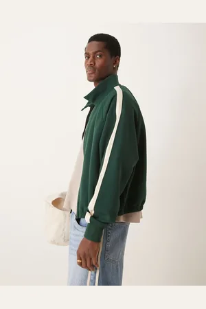 ASOS – Oversize-Trainingsjacke in Dunkelgrün mit Raglanärmeln und kurzem Schnitt