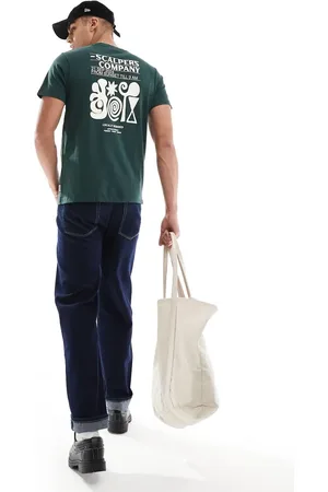 SCALPERS – T-Shirt in Dunkelgrün mit „Locally“-Print