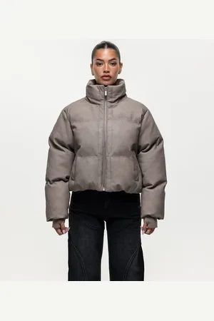 Good For Nothing – Pufferjacke aus Kunstleder in Taupe