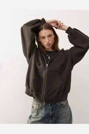Weekday – Edel – Kapuzenpullover aus schwerem Jersey in mit durchgehendem Reißverschluss und Stehkragen