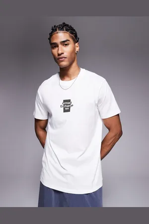 Armani Exchange – T-Shirt in Wollweiß mit mittigem Logo
