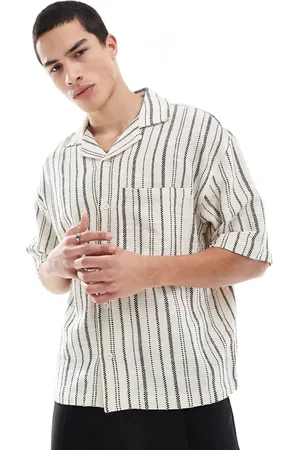 Pull&Bear – Rustikales Hemd in Ecru gestreift
