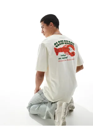 Only & Sons – Locker geschnittenes T-Shirt in Beige mit „Claw Shack“-Rückenprint