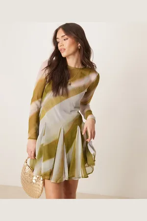 ASOS – Transparentes, kurzes Chiffon-Zeltkleid in Grün gestreift